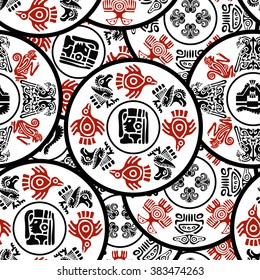 Seamless pattern with round elements. Azteca painting. Vector illustration