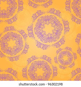 Seamless Pattern with Round Elements on Orange Background. Vector