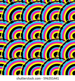 Seamless pattern from round elements with spirals. Color model CMYK.