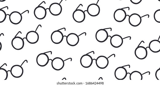 Seamless pattern with round eyeglasses isolated on white background. Book lovers textile design. Hand drawn scandinavian style.