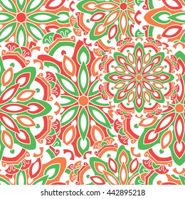 Seamless pattern with round floral mandalas.