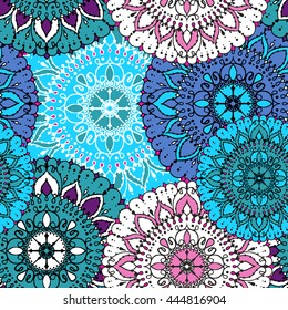 Seamless pattern with round floral ornament. Round Pattern Mandala. Floral background for the greeting cards,  invitation, template frame design for business style, cards or else. Vector illustration