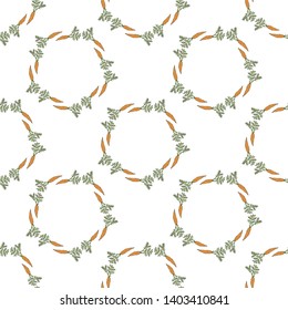 Seamless pattern with round frames of beautiful orange carrots on white background. Endless background for your design.