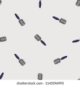 Seamless pattern with round hairbrush. Vector fashion illustrations with watercolor style paint splashes. Design for logo, t shirt and uniform. Seamless pattern for hairdressing salon.