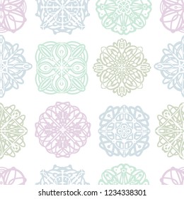 Seamless pattern with round hand drawn mandala.
