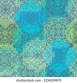 Seamless pattern with round hand drawn mandala.