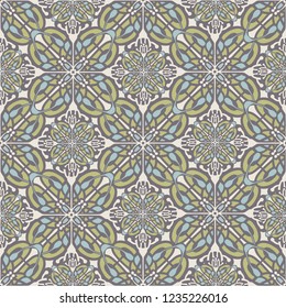 Seamless pattern with round hand drawn mandala.