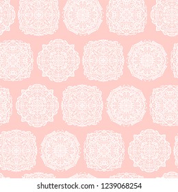 Seamless pattern with round hand drawn mandala.