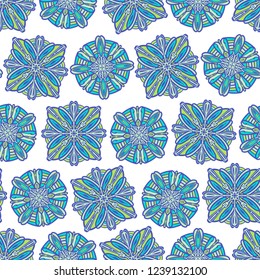 Seamless pattern with round hand drawn mandala.