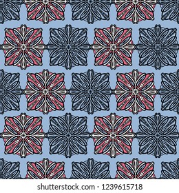 Seamless pattern with round hand drawn mandala.