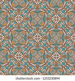 Seamless pattern with round hand drawn mandala.