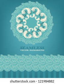 Seamless pattern with round lace pattern and a border of waves