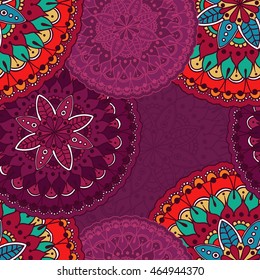 Seamless pattern with round pattern mandalas. Can be used for the greeting cards,  invitation, template frame design for business style, cards or else. Vector illustration