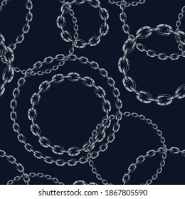 Seamless pattern of round metal chains brushes in vintage monochrome style vector illustration
