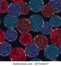 seamless pattern, round patches with stitches