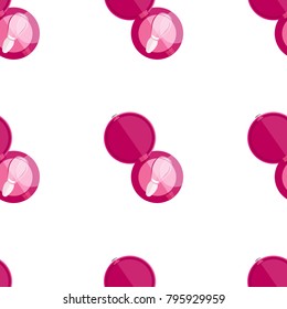Seamless pattern of round pink eyeshadow isolated on white background in flat style. Beauty fashion products. Items for makeup artist. Top view.