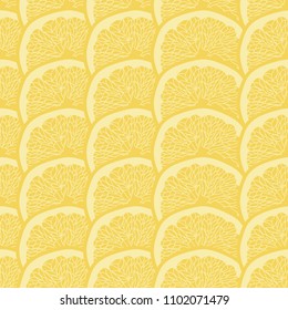 Seamless pattern with round slice of citrus. Yellow tone.
