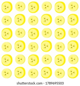 Seamless pattern with round slices of banana isolated on white - background with cut banana