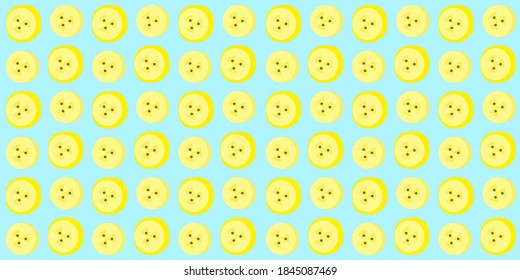 Seamless pattern with round slices of banana on light blue - background with cut banana