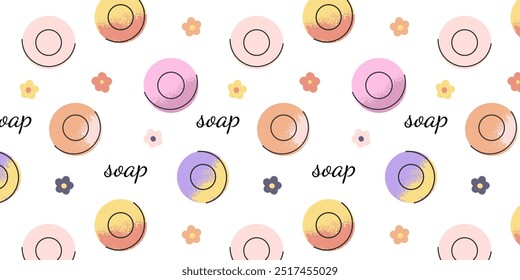 Seamless pattern round soap bar handmade. Repeating print organic cosmetics. Perfect for wallpaper, package, fabric or graphic design projects. Vector illustration