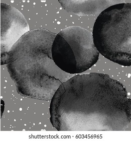 Seamless pattern with round spots of watercolor paint. Points, spots, splashes. Stylish background with a solid pattern.
