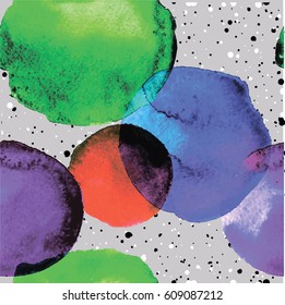 Seamless pattern with round spots of watercolor paint. Points, spots, splashes. Stylish background with a solid pattern.