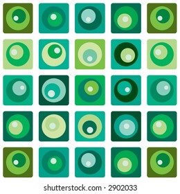 Seamless pattern with round and square design, greens, vector illustration