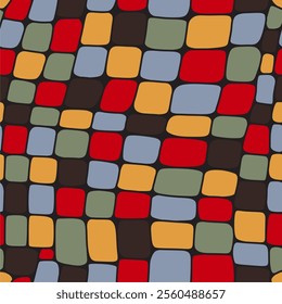 Seamless pattern with round squares strip, colorful round block checkerboard repeat pattern.