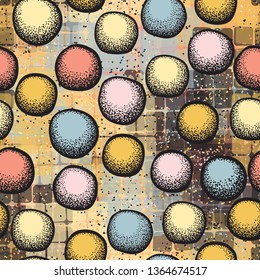 Seamless pattern. Round stones scattered over a multi-color background.