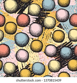 Seamless pattern. Round stones scattered over a multi-color background.