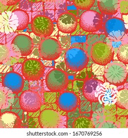 Seamless pattern. Round stones scattered over a multi-color background. The first layer consists of round blots.