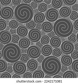 Seamless pattern with round swirls. Vector background, black and white illustration.