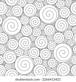 Seamless pattern with round swirls. Vector background, black and white illustration.