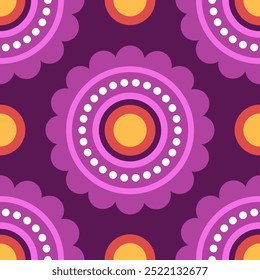 Patrón sin fisuras. Mandala étnico simétrico redondo sobre fondo púrpura oscuro. Patrón oriental, Ilustración vectorial. Mandala indio o árabe. Festival Diwali. Tela, papel de regalo.