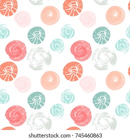 Seamless pattern with round textured stains. Abstract background with different circular prints. Spots, blots. Creative design. Can be used for wallpaper, textile, wrapping, card, cover. Vector, eps10