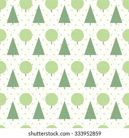 Seamless pattern with round and triangle decorative trees. 