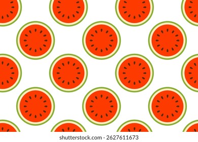 Seamless pattern with round watermelon slices on white background