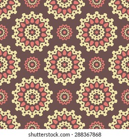 Seamless pattern with round yellow and pink decorate elements