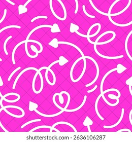 Seamless pattern of rounded arrows with hearts on the tips on a pink background