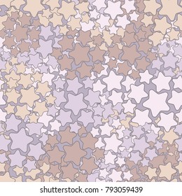 Seamless pattern of rounded five-pointed stars. Six-color texture. Fashionable camouflage.