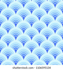 Seamless pattern with rounded geometric scales texture. Abstract modern vector light blue background.