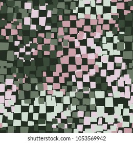 Seamless pattern of rounded quadrangles assembled into groups of chess structure. Unique camouflage for design work.