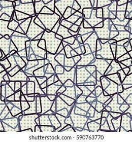 Seamless pattern. Rounded rectangles. Checkered background. Grungy textiles. Children's wallpaper. Random order. Colourful chaos.