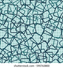 Seamless pattern. Rounded rectangles. Checkered background. Grungy textiles. Children's wallpaper. Random order. Colourful chaos.