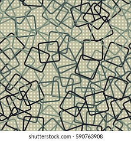 Seamless pattern. Rounded rectangles. Checkered background. Grungy textiles. Children's wallpaper. Random order. Colourful chaos.