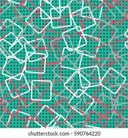 Seamless pattern. Rounded rectangles. Checkered background. Grungy textiles. Children's wallpaper. Random order. Colourful chaos.
