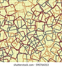 Seamless pattern. Rounded rectangles. Checkered background. Grungy textiles. Children's wallpaper. Random order. Colourful chaos.