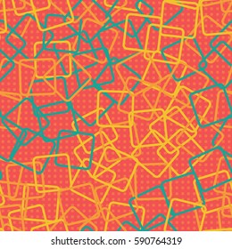 Seamless pattern. Rounded rectangles. Checkered background. Grungy textiles. Children's wallpaper. Random order. Colourful chaos.