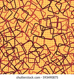 Seamless pattern. Rounded rectangles. Checkered background. Grungy textiles. Children's wallpaper. Random order. Colourful chaos.