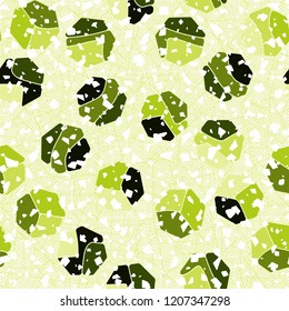 Seamless pattern. Rounded shabby heptagons against the background of diagonally striped squares.